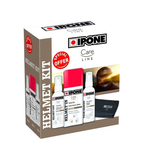 IPONE HELMET KIT ZESTAW DO PIELĘGNACJI KASKU (HELMET OUT, HELMET IN, VISOR RAINOFF, MICROFIBRA) (CARELINE)