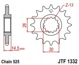 JT Zębatka przednia stal JT 525 z.14 JTF1332,14