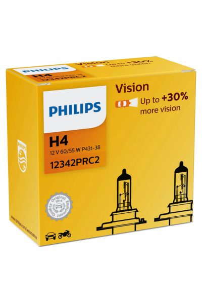 PHILIPS Żarówki H4 Vision 60/55W +30% więcej światła - Zestaw 2 szt 12342PRC2